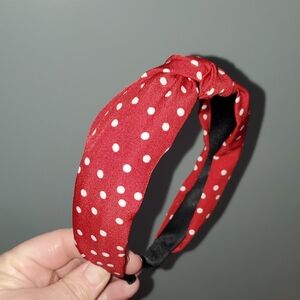 New handmade boutique polka-dot top knot flexible wide headband red